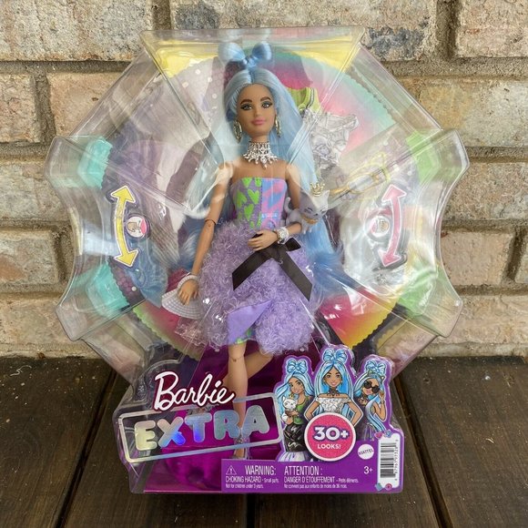Barbie EXTRA DELUXE Doll 30+ Looks Accessories Blue Hair Bow Cat 2021 New GYJ69 - Picture 2 of 5